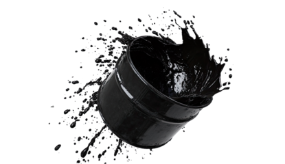 Dark liquid spilling from a black container