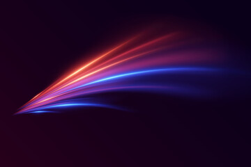 Colorful glowing light lines, with motion effect and futuristic speed lines.