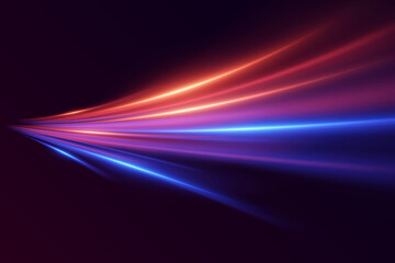 Colorful glowing light lines, with motion effect and futuristic speed lines.