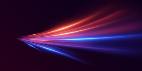 Colorful glowing light lines, with motion effect and futuristic speed lines.