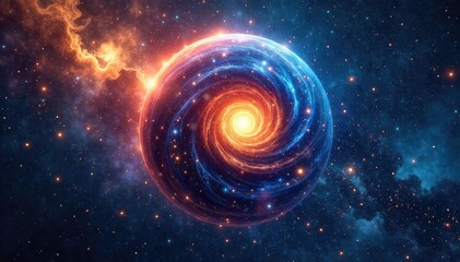 Obraz premium A celestial sphere with swirling galaxies and constellations, symbolizing the interconnectedness of all beings and faiths within a universal spirituality , abstract, enlightenment, wonder