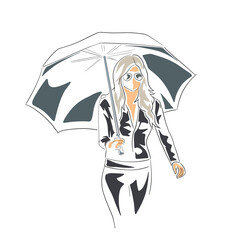 Umbrella girl, grid girl isolated vector illustration, flat design sketch. Motorsport