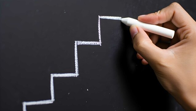 Drawing stair steps with chalk on blackboard for growth and success idea