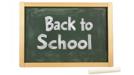 Back to School Chalk Message on Green Chalkboard on a transparent background, PNG image, PNG file.