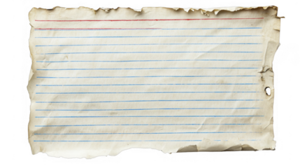 Lined notepad paper with torn edges on a transparent background, PNG image, PNG file.