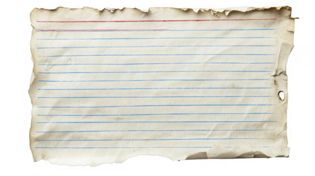 Lined notepad paper with torn edges on a transparent background, PNG image, PNG file.