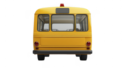 Rear View of Yellow School Bus on a transparent background, PNG image, PNG file.