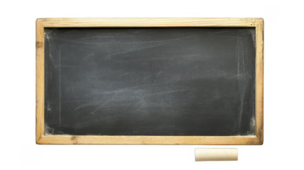 Empty rectangular chalkboard with wooden frame on a transparent background, PNG image, PNG file.