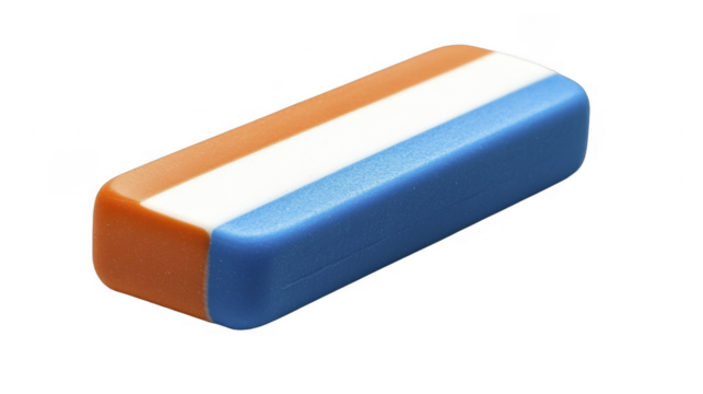 Striped eraser with orange, white, and blue layers on a transparent background, PNG image, PNG file.
