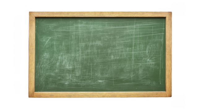 Green chalkboard with wooden frame on a transparent background, PNG image, PNG file.