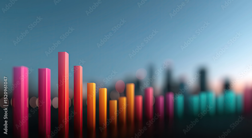 Poster colorful three-dimensional bar charts represent complex data visualization in modern analytical pres