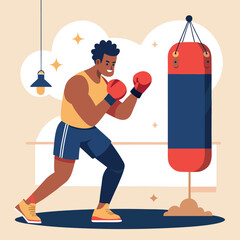 Athletic Man Training with Punching Bag Home Boxing Workout and Fitness Concept