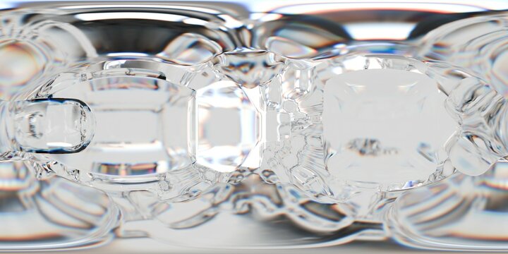 Minimalist HDRI 3D render of transparent crystal structures in a clean white environment. Light passes through the forms, creating soft refractions and a futuristic, serene, and elegant atmosphere.