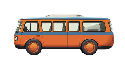 Orange retro van side view on a transparent background, PNG image, PNG file.