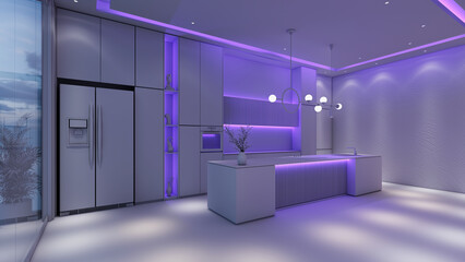 Modern Luxury Kitchen, White Clay Render for AI and Industrial Design, 8K