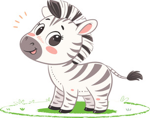 Adorable Baby Zebra with Blushing Cheeks and Tiny Mohawk Mane Cute Cartoon Vector isolated on White Background.