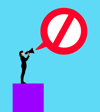 Silhouette with megaphone and prohibition symbol in speech bubble