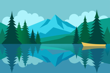 Fototapeta premium Winter forest landscape vector illustration with snow-covered pine trees and a festive holiday design