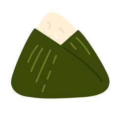 Simple illustration of a green wrapped rice ball with visible filling