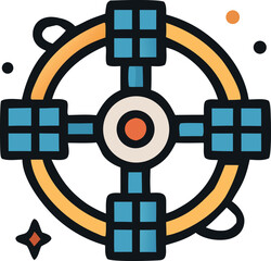 Orbital Space Icons Vector. Futuristic Satellite, Space Station, and Cosmic Communication Symbols