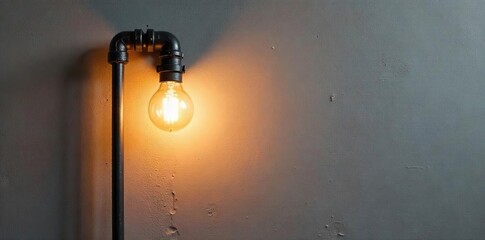 Sleek, modern pipe light fixture casting a warm, ambient glow against a textured wall Perfect for minimalist interiors and contemporary design schemes , modern lighting, pipe light