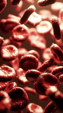 Dynamic Close Up of Red Blood Cells Floating in Dark Ambiance for Medical Illustration and Scientific Visualization