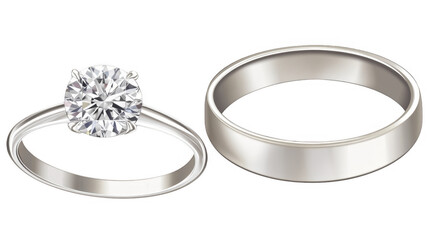 Engagement Ring with a Diamond and a Wedding Band on a transparent background, PNG image, PNG file.