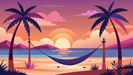 Tranquil sunset hammock scene tropical beach paradise