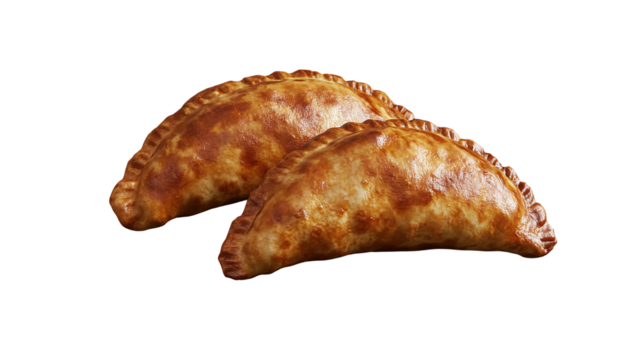 Two golden empanadas fresh baked and ready to share for a delightful meal on transparent background