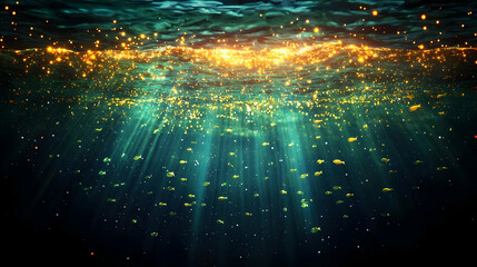 Abstract Underwater Scene With Golden Particles
