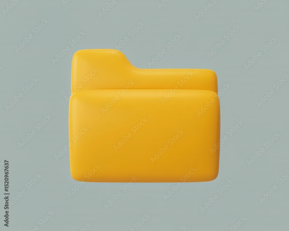 Poster 3d render of a bright yellow file folder icon representing organization and data storage on a light 