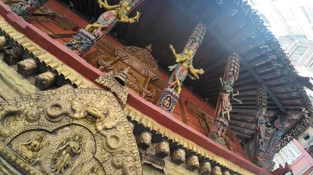 Elaborate Artwork and Sculpted Deities on a Historic Nepalese Temple Jaya Bageswari , Kathmandu 