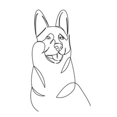 One continuous single drawing line art flat doodle dog, pet, animal, breed, cute, canine, puppy, pedigreed, friend. Isolated image hand draw contour on a white background
