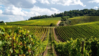 Fototapeta premium Landscape with vineyard and hills
