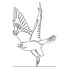 One continuous single drawing line art flat doodle wing, bird, eagle, hawk, animal, feather, falcon, predator. Isolated image hand draw contour on a white background
