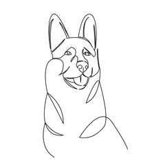 One continuous single drawing line art flat doodle dog, pet, animal, breed, cute, canine, puppy, pedigreed, friend. Isolated image hand draw contour on a white background
