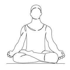 One continuous single drawing line art flat doodle yoga, pose, exercise, male, fitness, training, man, adult, balance. Isolated image hand draw contour on a white background
