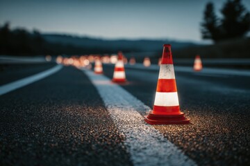 Traffic control event on roadway construction zone photo evening setting ground level safety awareness