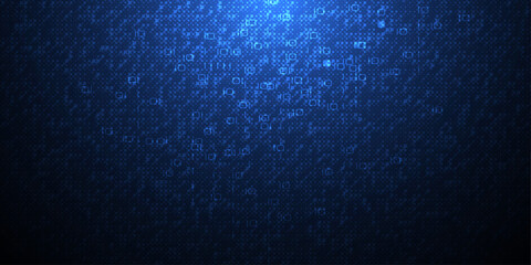 Vector Illustration design. Blue matrix binary datum code, grid pixel pattern background. 0 and 1 numbers of program code. Digital data futuristic technology, computer software programming concept