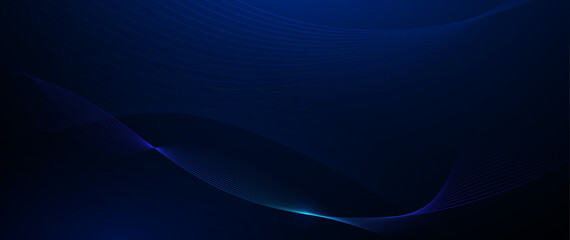 Vector Abstract flowing wave line, particle dot pattern, neon light on dark blue gradient background. Modern futuristic design, particles wave data for background. Network, science, technology concept