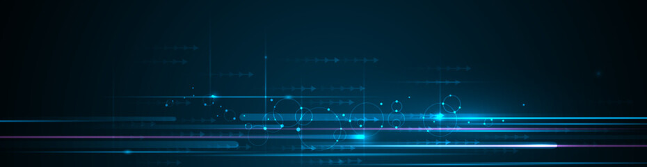 Vector Abstract, science, futuristic, energy technology concept for wallpaper background. Digital image design, line pattern, texture, neon - blue light, motion blur over dark blue gradient background