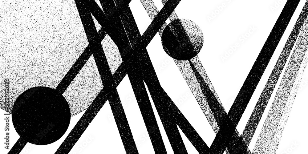 Poster abstract engraved artwork featuring intersecting lines and circles in black and white