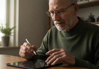 Senior man using digital tablet with stylus