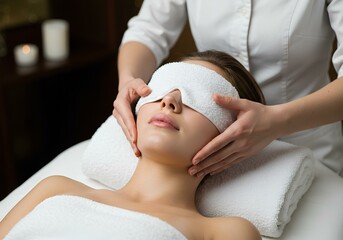 Spa facial with towel blindfold