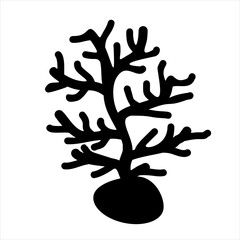 Vector Icon Magenta coral branches on ocean rocks,
natural coral life on the seabed,
black silhouette illustration on white background
