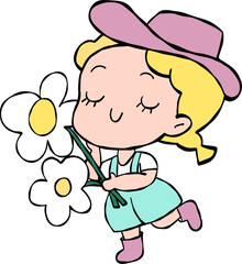 girl with flowers cartoon summer element 