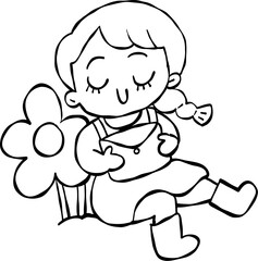 girl with flowers cartoon summer element 