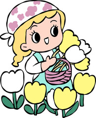 girl with flowers cartoon summer element 