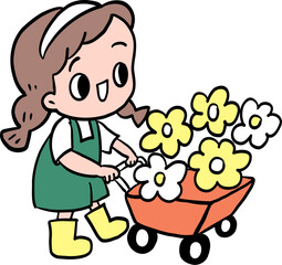 girl with flowers cartoon summer element 