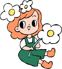 girl with flowers cartoon summer element 
